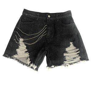 Blue B Black Rhinestone Fringe Distressed Jean Shorts Womens Size Large NWT‎
